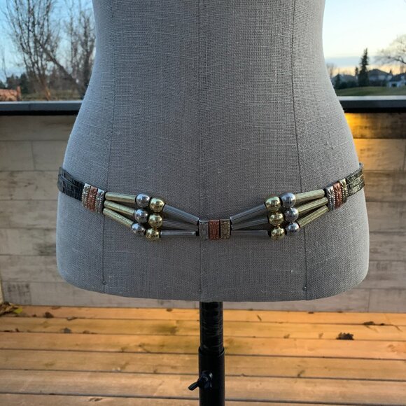 Vintage Century Metal Beaded Leather Hip Waist Drape Belt Southwestern Boho - Picture 3 of 15